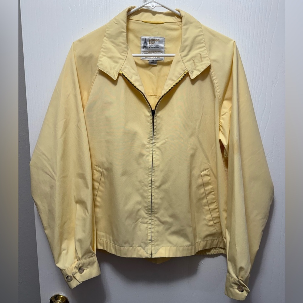 Vintage London Fog Pale Yellow Zip-Front Harrington Jacket Size 40 Regular